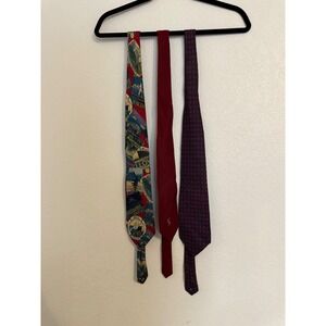 Polo Ralph Lauren Neckties Lot of 3‎ Silk Red Blue Pattern Travel Print